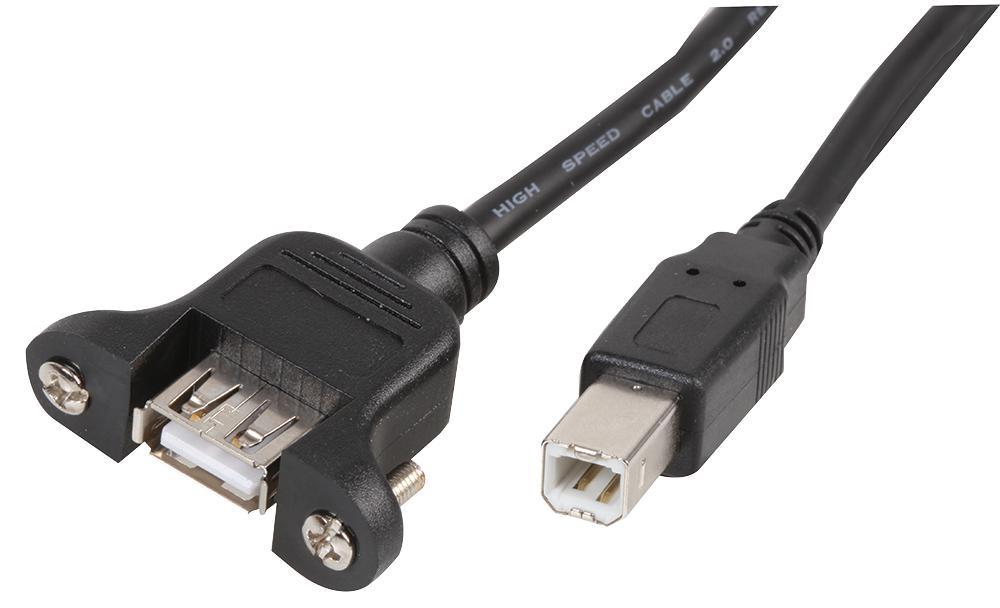 USB B Plug to USB A Chassis Mount Socket, 1m — StampyTools