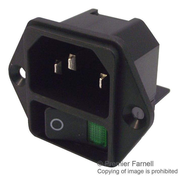 Switched IEC C14 Inlet with Green Illumination and Quick Connect Terminals