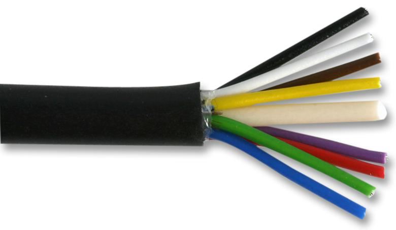 7-2-8A 8 Core Unscreened Cable, 0.2mm, Black, 100m