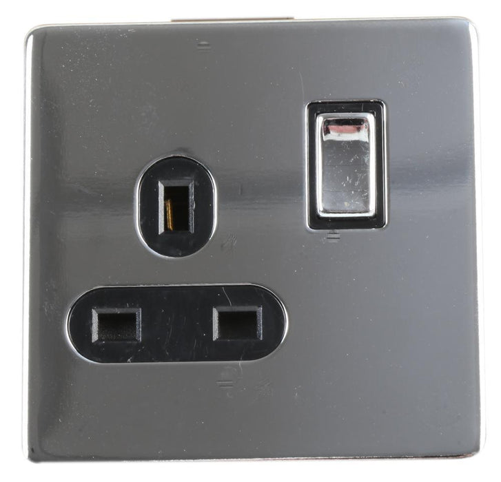 Screwless Switched Mains Socket Double Pole 13A Polished Chrome