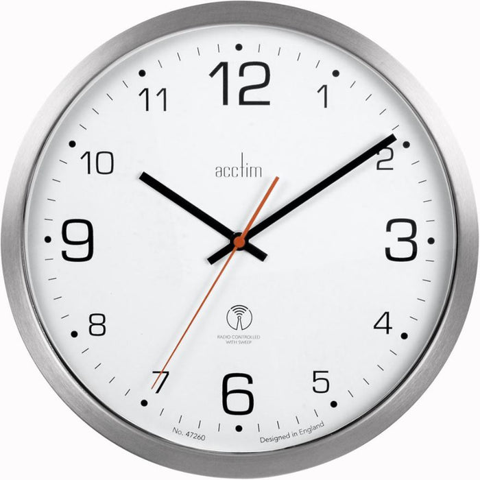 Radio Controlled Wall Clock - Brushed Aluminium