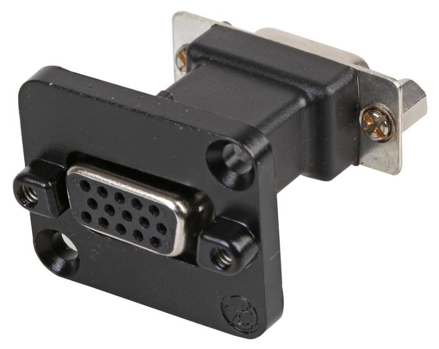 15 Pin Hi Density, D-Sub Socket to Socket Panel Mount Feedthrough Adaptor, Black Metal D-Shape Housing