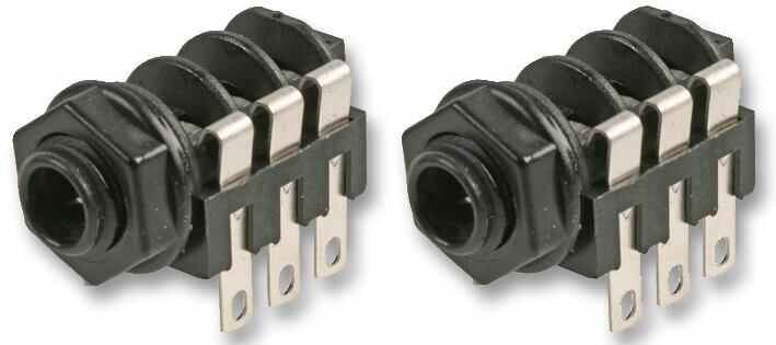 1/4" Jack Socket, 6 Pole, Switched, Full Nose, 2 Pack