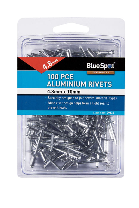 100 Pce 4.8mm X 10mm Aluminium Rivets