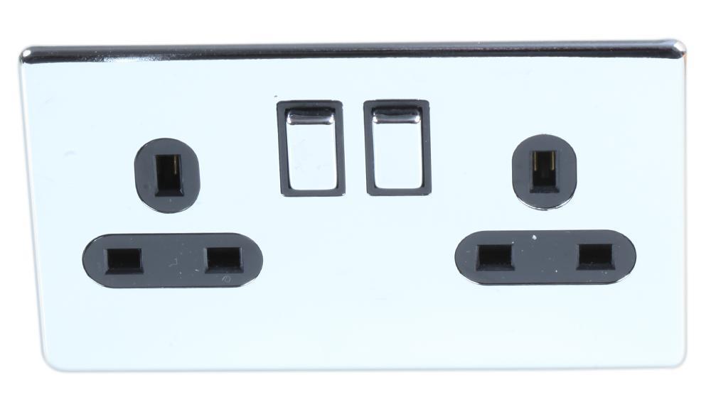 Screwless Switched Mains Socket Double Pole 13A Polished Chrome