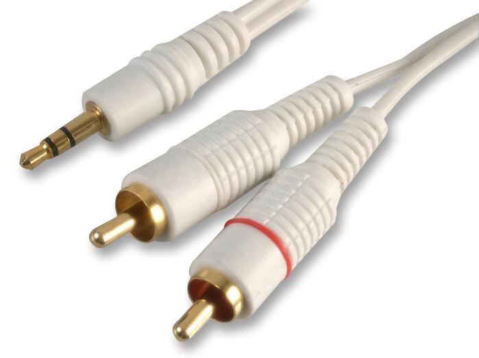 3.5mm Stereo Jack Plug to 2x Phono (RCA) Plugs Lead - White