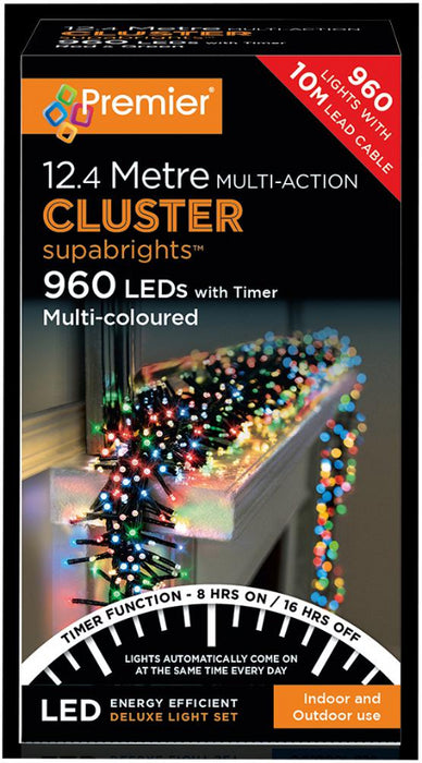 Multi Action Multicolour Cluster Christmas Lights with Timer