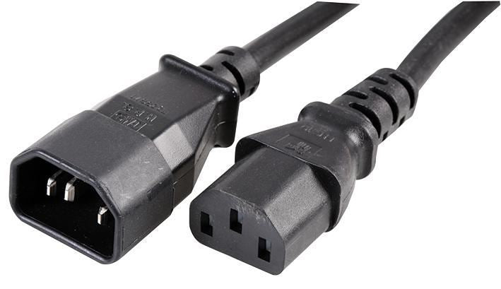 10A IEC C14 Plug to IEC C13 Socket Extension Lead Black