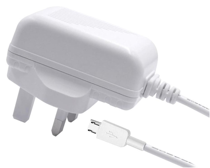 1.5A, Micro USB Mains Charger with Built in Micro USB Lead, White