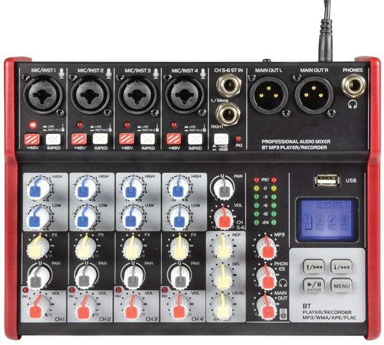 6 Channel Compact Mixing Desk with BT/USB/MP3/REC