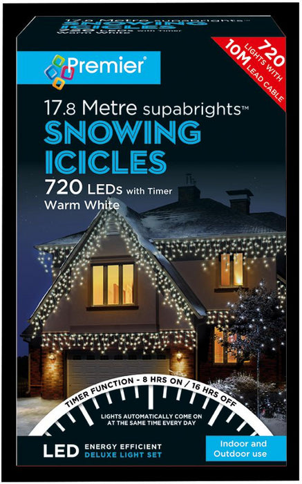 Raraion - 720 LED Snowing Icicle Warm White Lights with Timer