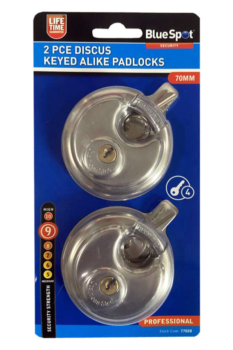 2 Pce 70mm Discus Keyed Alike Padlocks