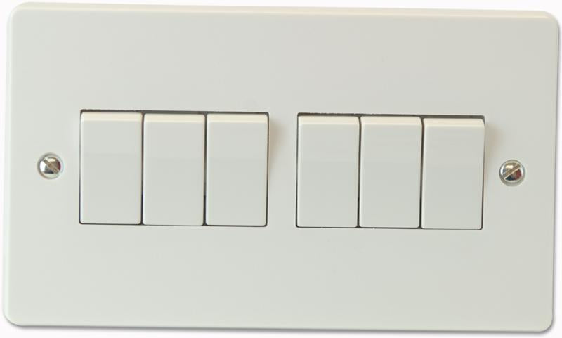 10AX 6 Gang 2 Way SP Light Switch, White