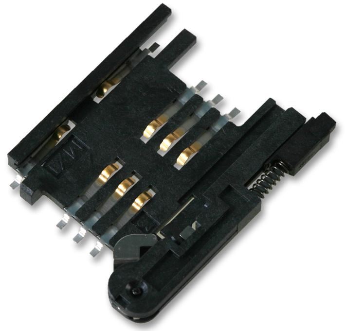 2.54mm Pitch ChipSIM Connector with Ejector, 6 Way, with Pegs, Black Button