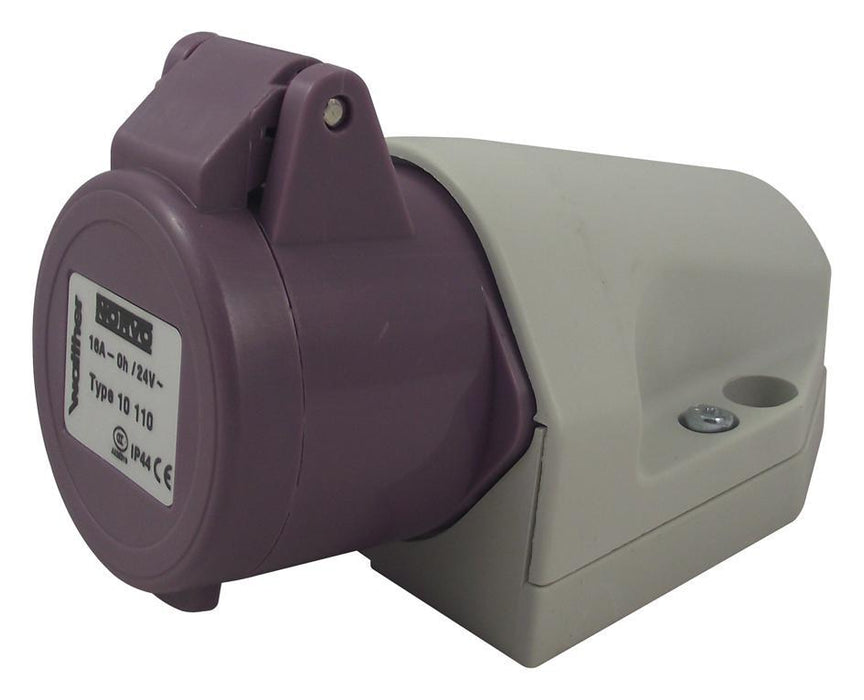 16A, 24V, Surface Mount CEE Socket, 2P, Violet, IP44