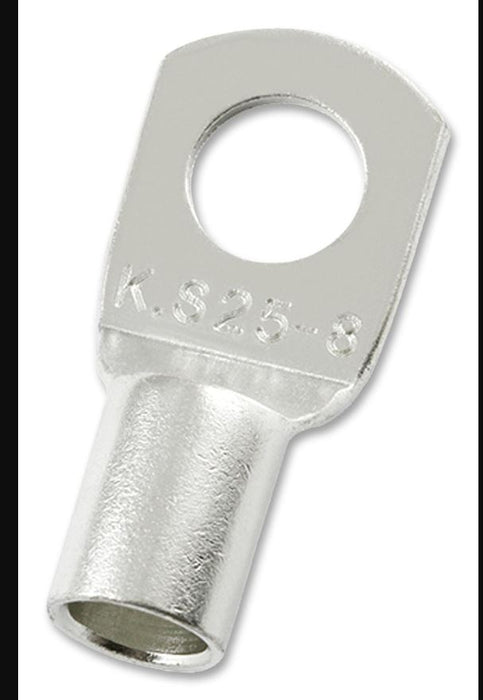 25.0mm² Copper Crimp Terminal Lug, 4AWG, M8