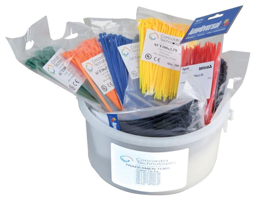 1000x Nylon Cable Ties Kit, Multicoloured