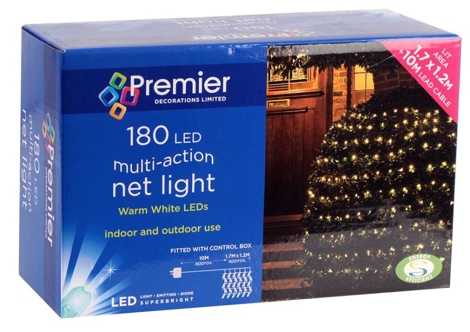 180 Warm White LED Christmas Net Lights 1.7 x 1.2m