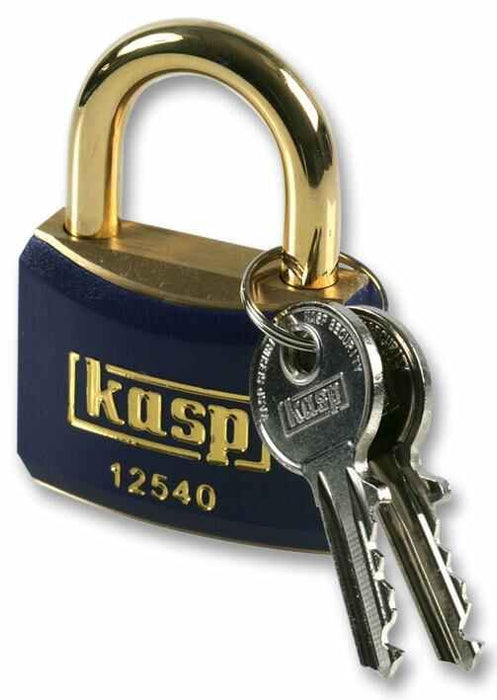 Blue Padlock with Brass Shackle Keyed Alike 40mm