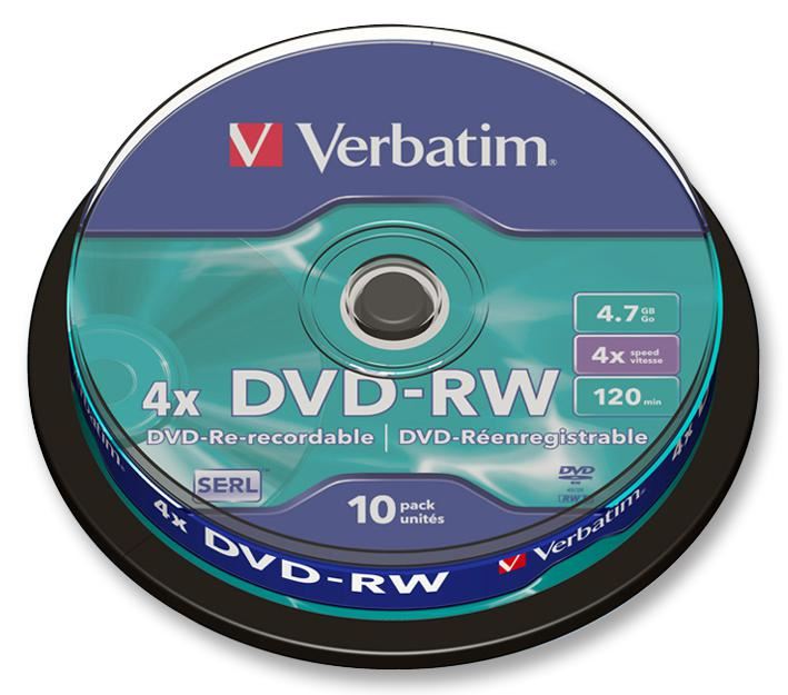 4x Speed DVD-RW Matt Silver Blank DVDs - 10 Pack Spindle