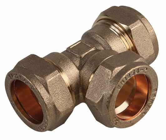 15mm x 15mm x 15mm Brass Compression Equal Tee Fitting
