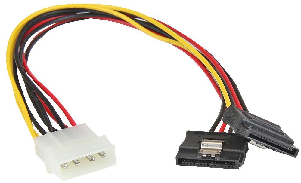 LP4 Molex Male to Twin 15 Pin SATA Female Power Lead Latching, 305mm