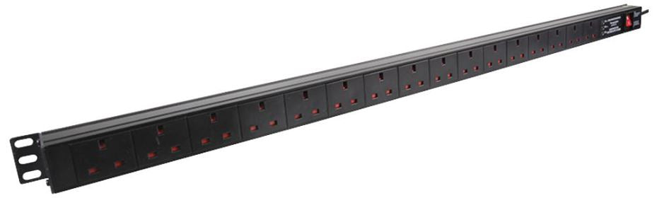 1U 16 Way 13A Mains Sockets to Plug Surge Protected Vertical PDU