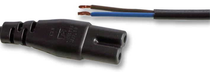 Figure 8 (C7) to Bare Ends Mains Lead, 2 Core 2m Black