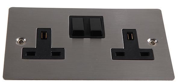 VOLEX ACCESSORIES 2 Gang DP 13A Switched Socket, Brushed Stainless Steel / Black