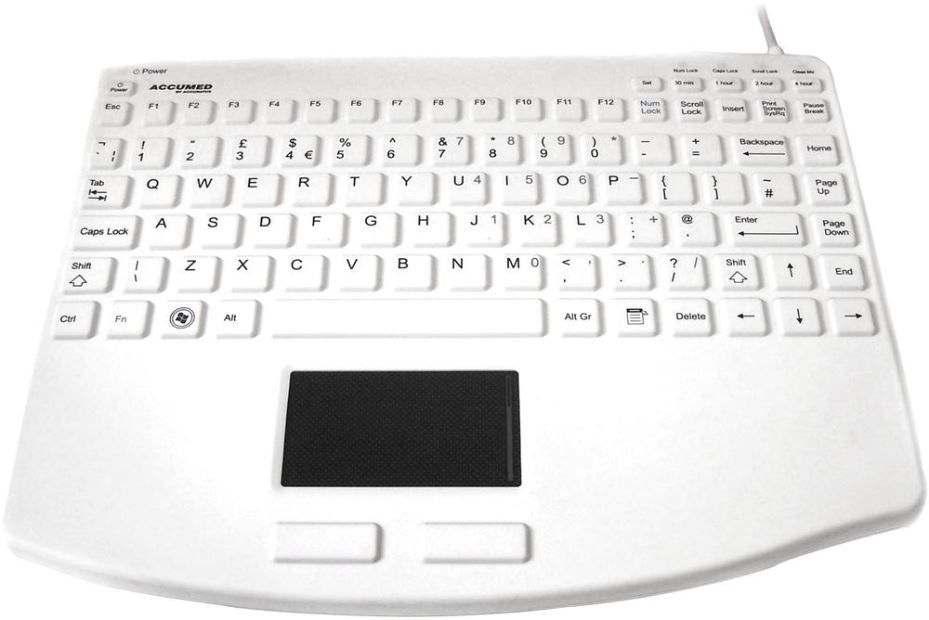 AccuMed IP67 Antibacterial Medical Keyboard with Touchpad, White