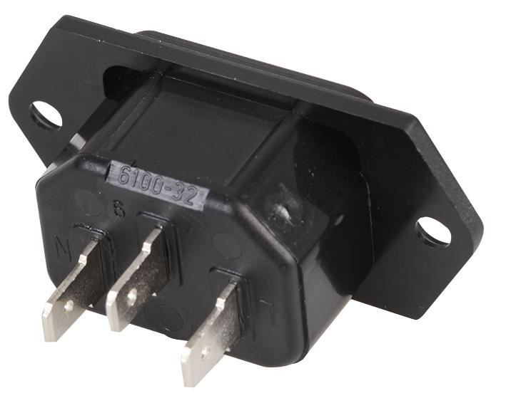 C13 IEC Appliance Outlet, Screw On Panel Mount with Solder Tabs