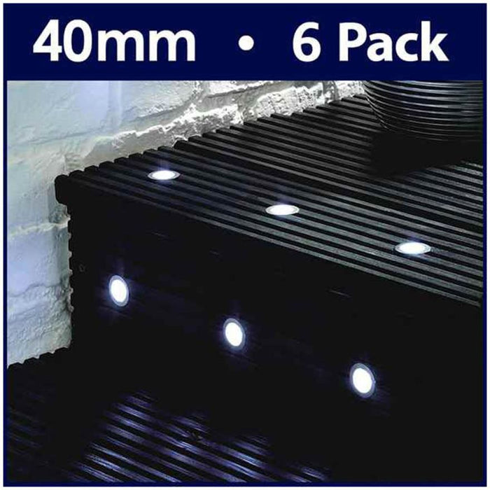 40mm LED Decking Lights, White 6 Pack