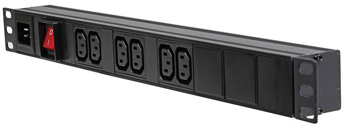 1U 6 Way 10A IEC C13 Sockets to C20 Socket Horizontal PDU