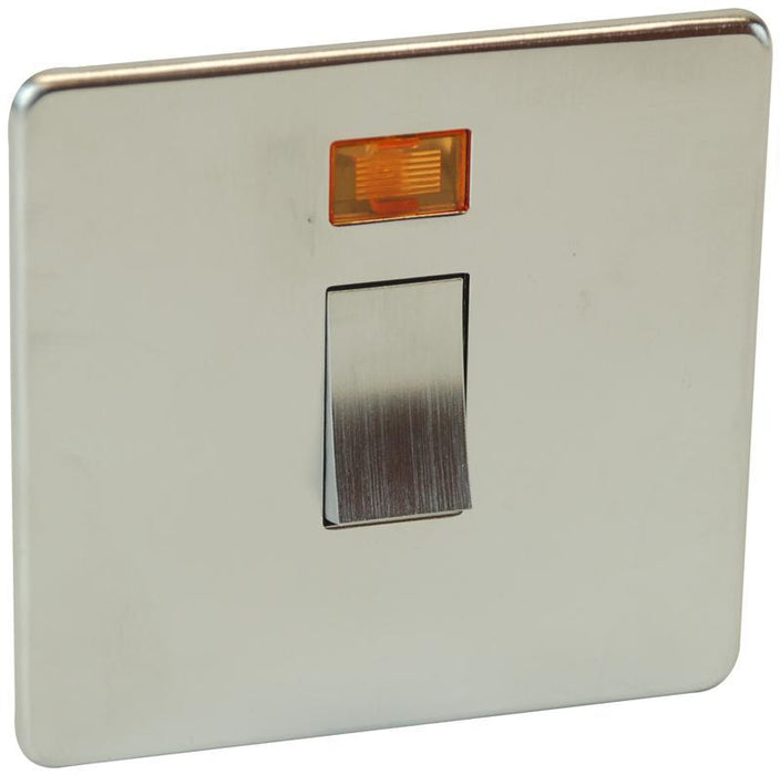 Satin Chrome 20A DP Switch with Neon, Flat Plate