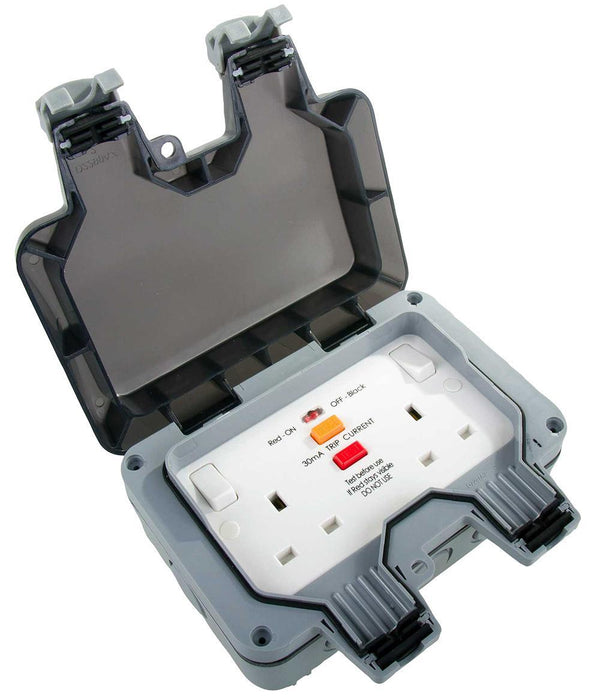 BG 13A 2 Way Outdoor Switched Mains Sockets with RCD Polycarbonate Faceplate