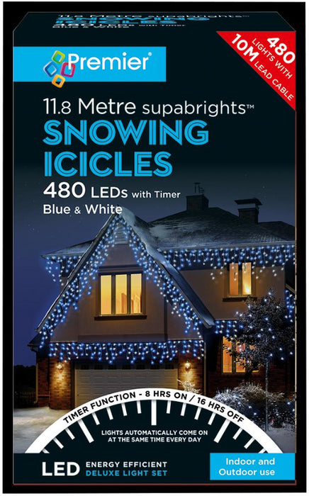 480 LED Snowing Icicle Blue and White Lights with Timer