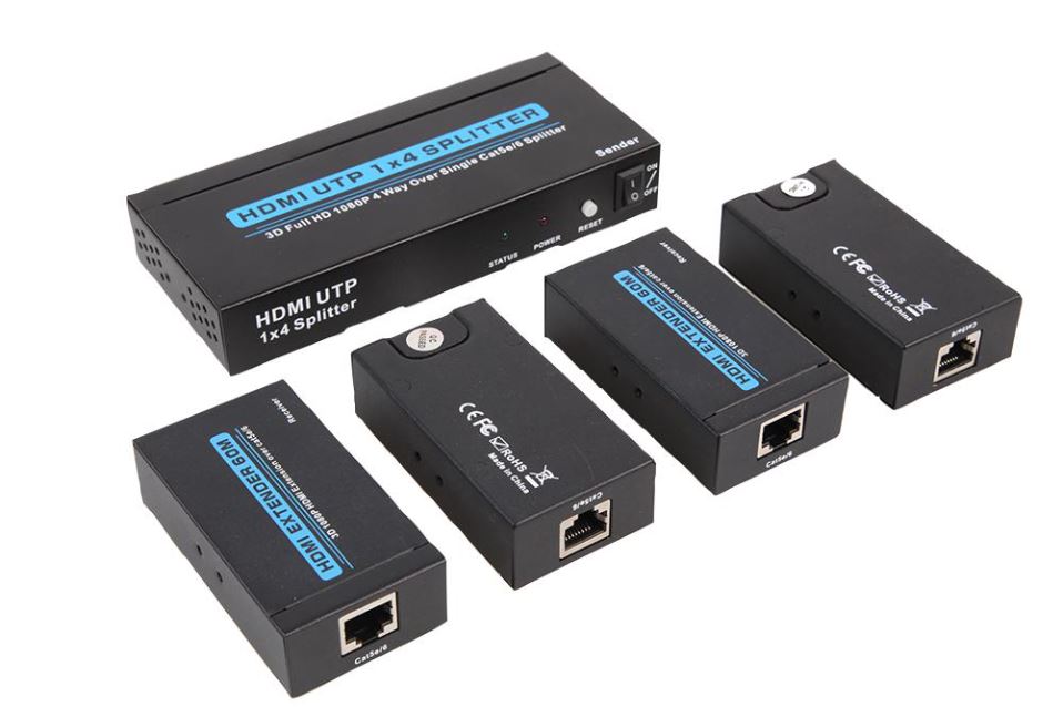 4 Way Full HD HDMI over Cat5e / Cat6 Extender, 60m