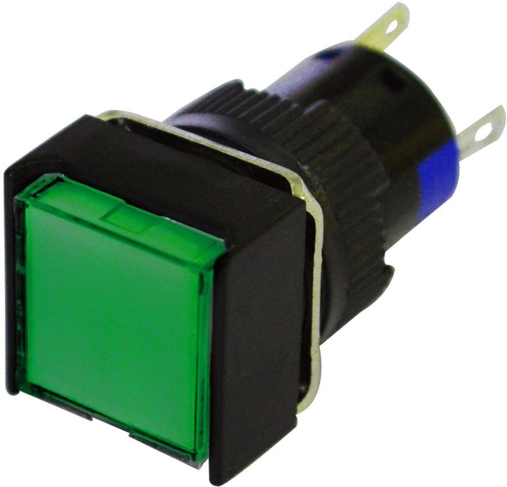 Square Illuminated Pushbutton Switch, Green, SPDT, Latching, 250V, 3A ...