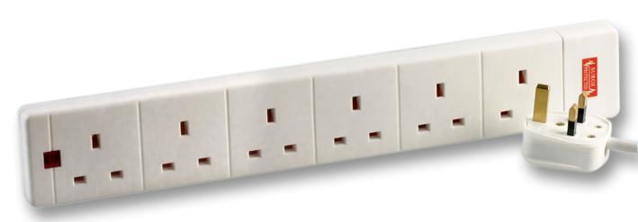 6 Gang Surge Protected Extension Lead - White