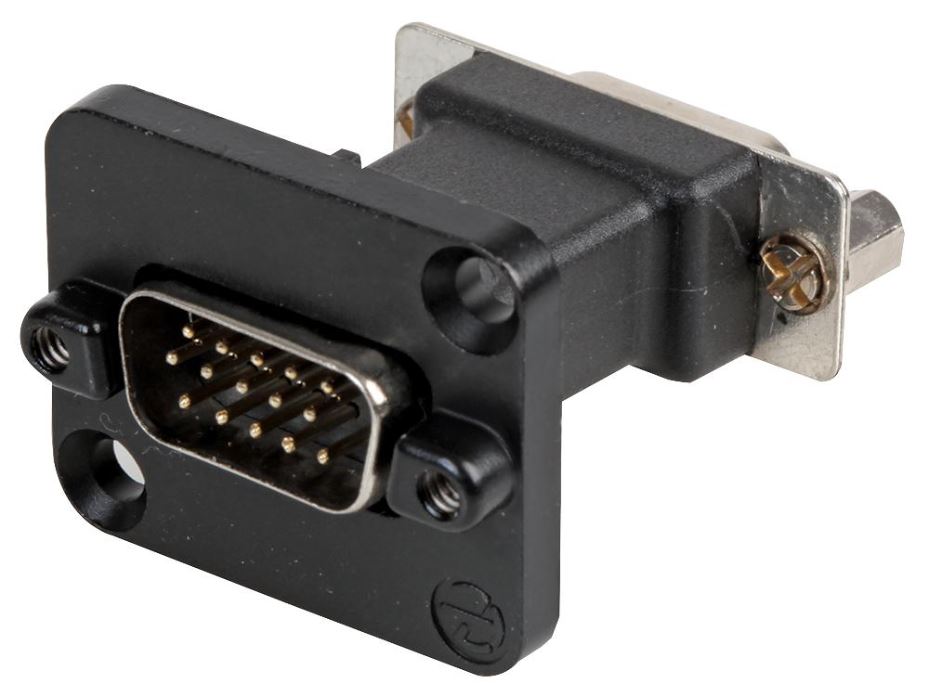 15 Way High Density D-Sub Plug to Socket Panel Mount Feedthrough Adaptor, Black Metal D-Shape Housing