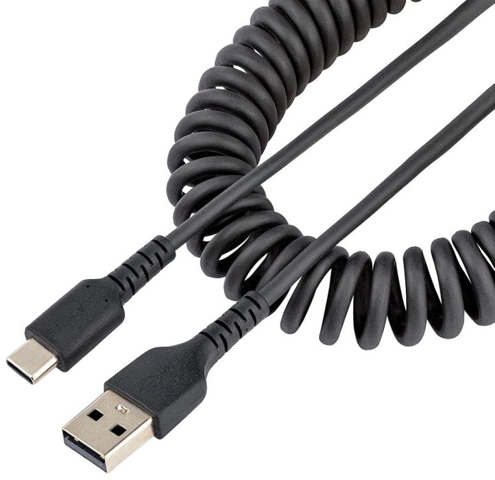 USB-A Plug to USB-C Plug Heavy Duty Coiled Charge & Sync Lead, 0.5m