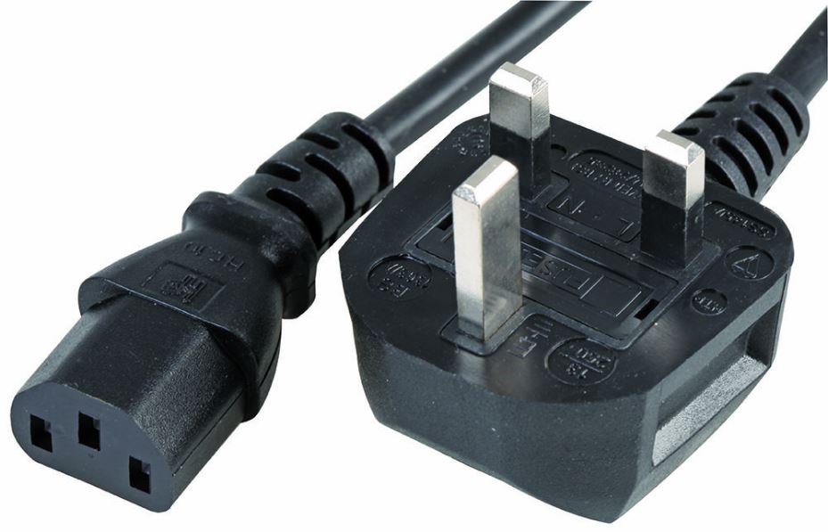 2m UK Mains Plug to IEC C13 Socket Lead, 10A, Black