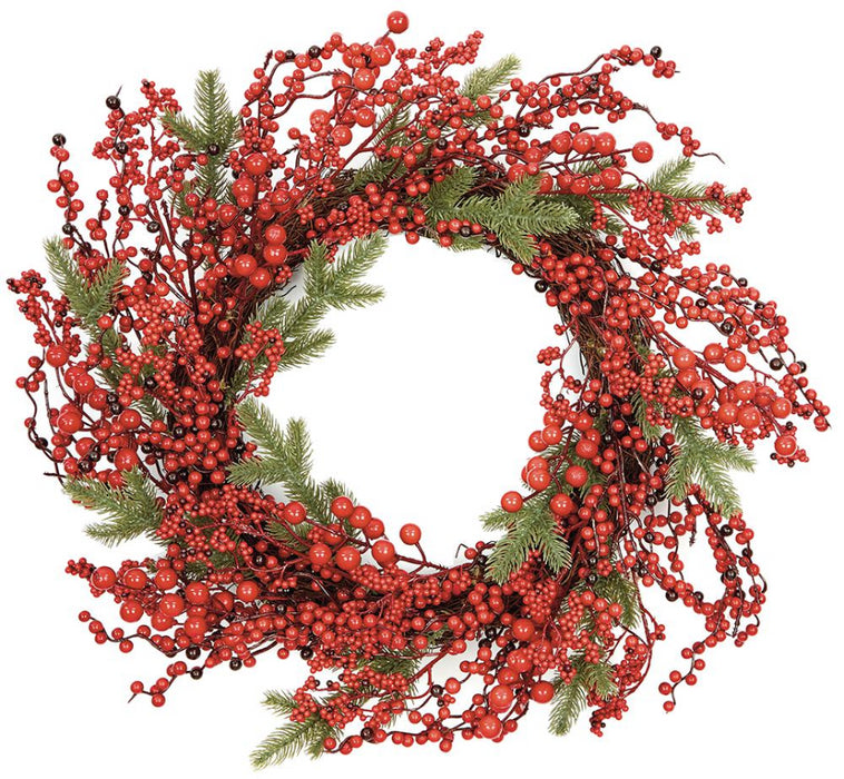 50cm Red Berry Decorative Wreath, Ratten