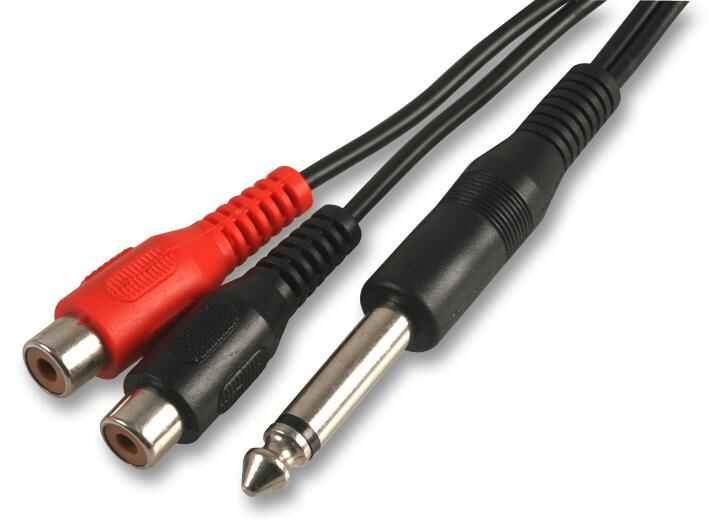 PRO SIGNAL 6.35mm (1/4") Mono Jack Plug to 2x Phono (RCA) Sockets Lead, 500mm