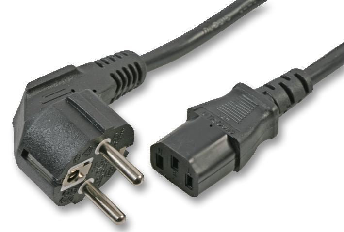 Schuko Plug to IEC C13 Power Cable, 2m, Black